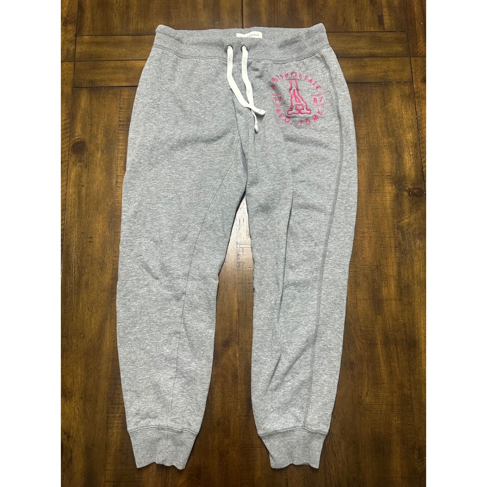 Aeropostale Womens Gray Jogger Sweatpants Pink Graphic Fleece Size M